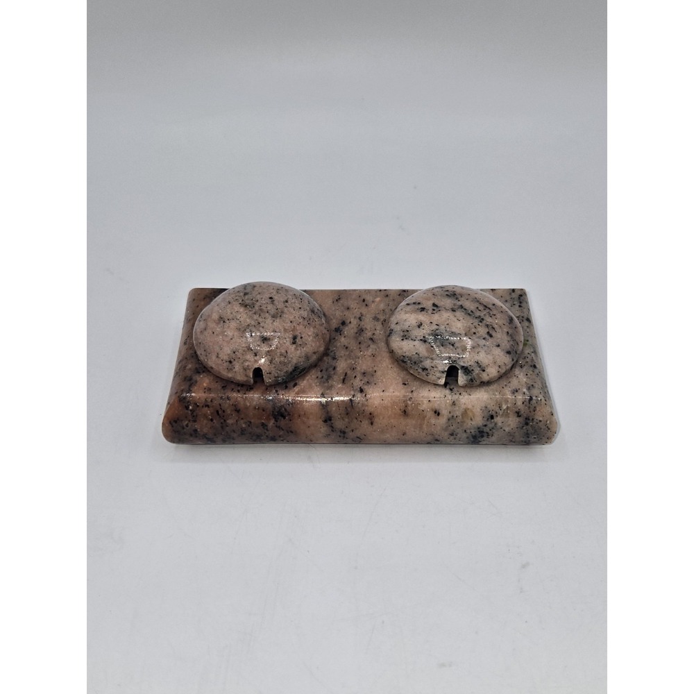 Vintage Pink Granite Stone Double Salt‎ Cellar Lidded Condiment Spice Holder